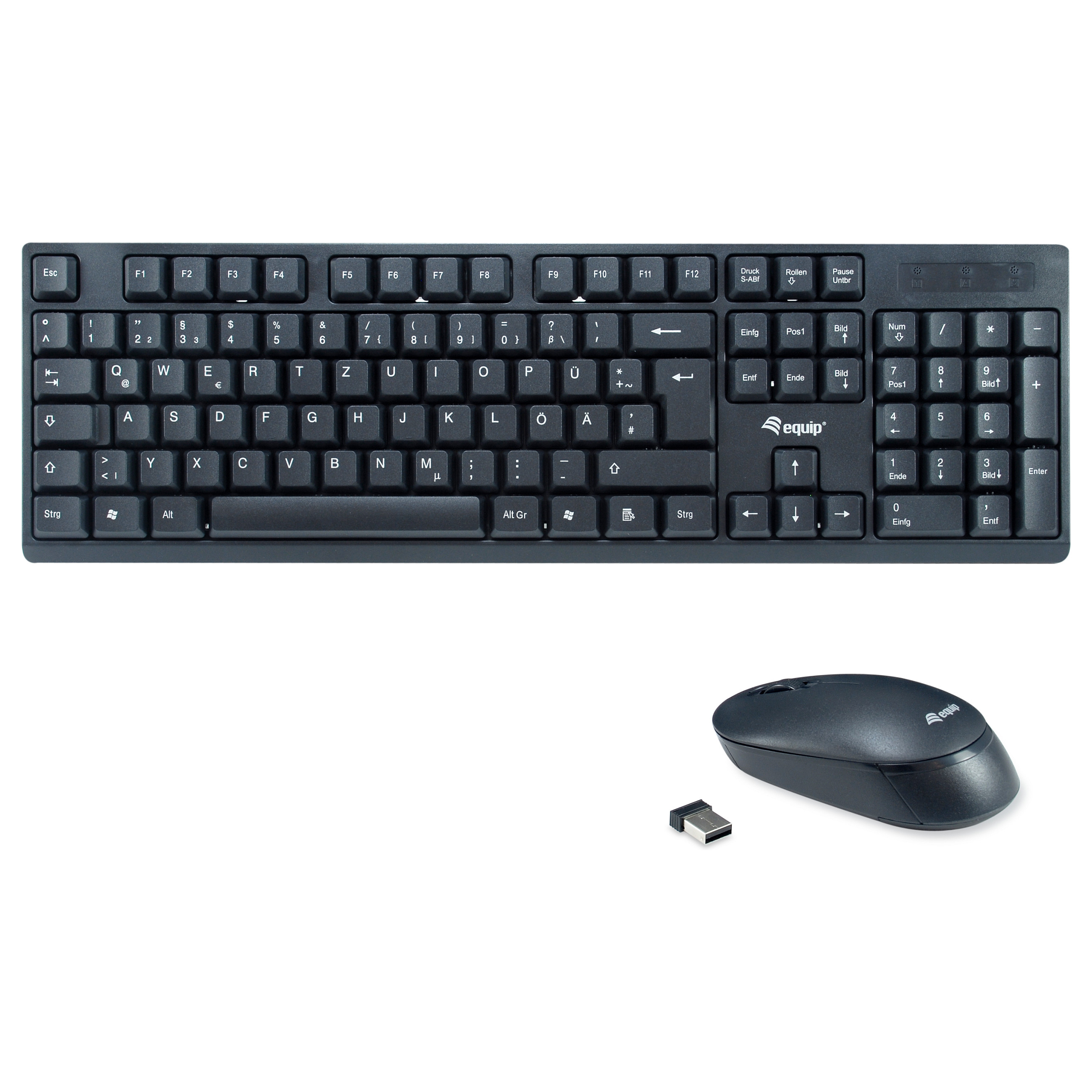 Set tastierë dhe maus pa kabllo EQUIP 245220 / Full Size / QWERTZ Gjerman / LED / USB / 1200 DPI – E zezë 