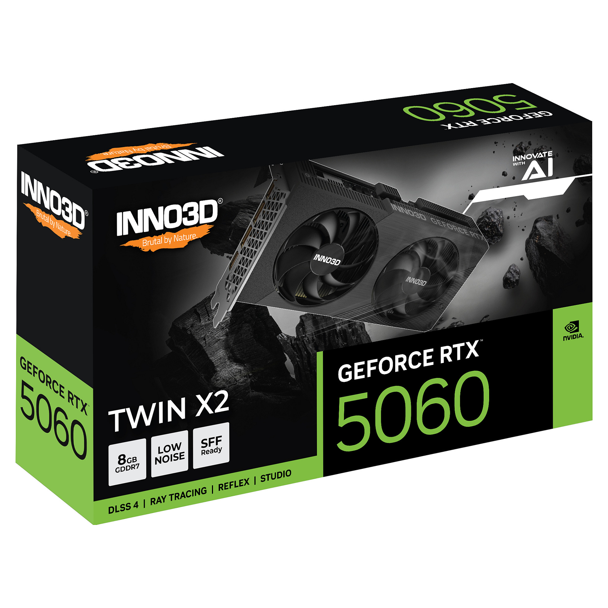 Kartë Grafike NVIDIA Inno3D GeForce RTX 5060 Twin X2 / 8GB GDDR7 / PCIe 5.0 / Dual Fan – Zezë - 2