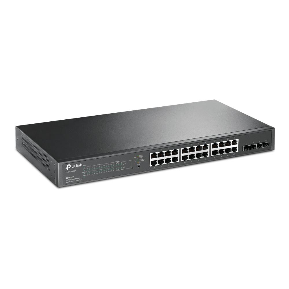 TP-Link TL-SG2428P 28-Port Gigabit L2+ Managed PoE+ Switch – 24× RJ45 PoE+ 10/100/1000Mbps, 4× Gigabit SFP, 250W PoE Budget, Static Routing, VLAN, Omada SDN, Rackmount 19" 1U – E Zezë - 2