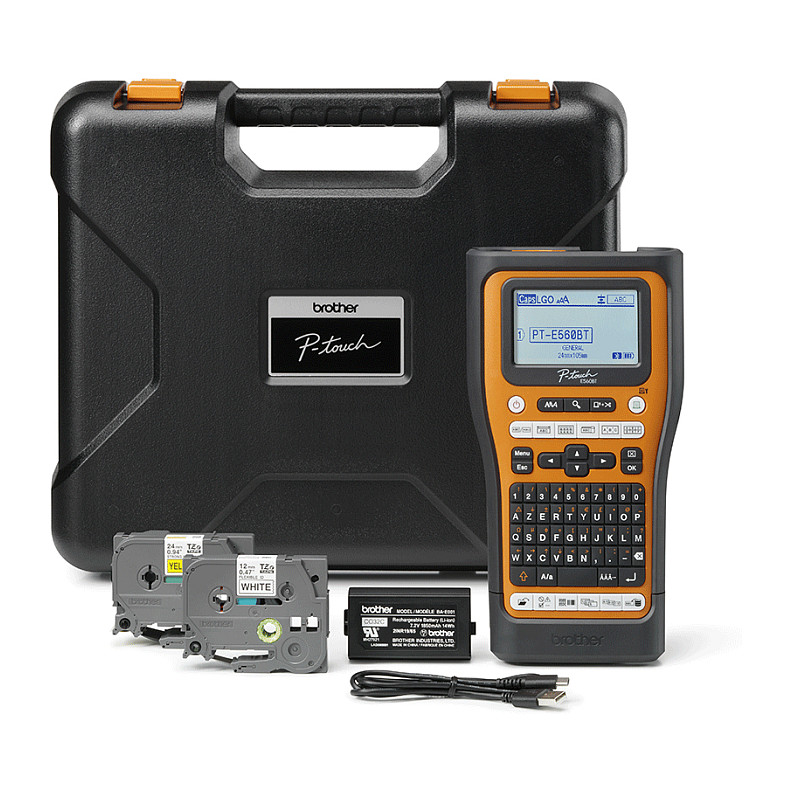 Printer Label Mobile Brother PT-E560BTVP / Për Etiketa / Termal / 180 DPI / 24mm / 30 mm/sec / USB + Bluetooth - Portokalli - 8