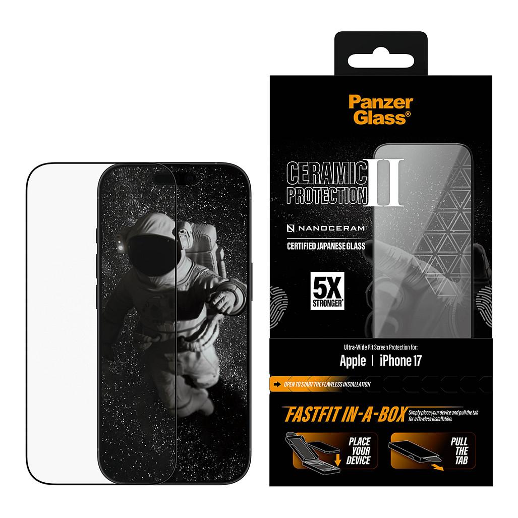 Mbrojtëse për Ekran PanzerGlass Ceramic për iPhone 17, Ultra-Wide Fit, NANOCERAM, FASTFIT IN-A-BOX - Transparent - 3
