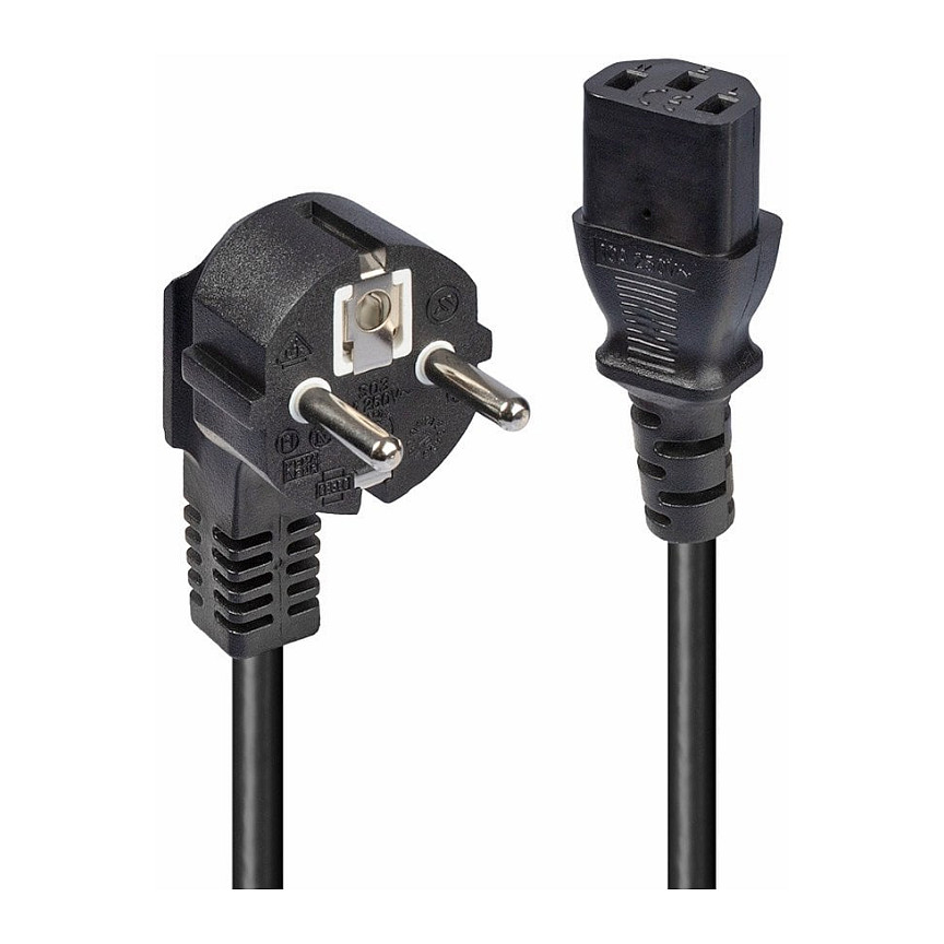 Kabllo për Furnizim me Energji IEC / LINDY Power Cable Angled Schuko Plug to IEC320 C13 / 3m – Zezë - 1