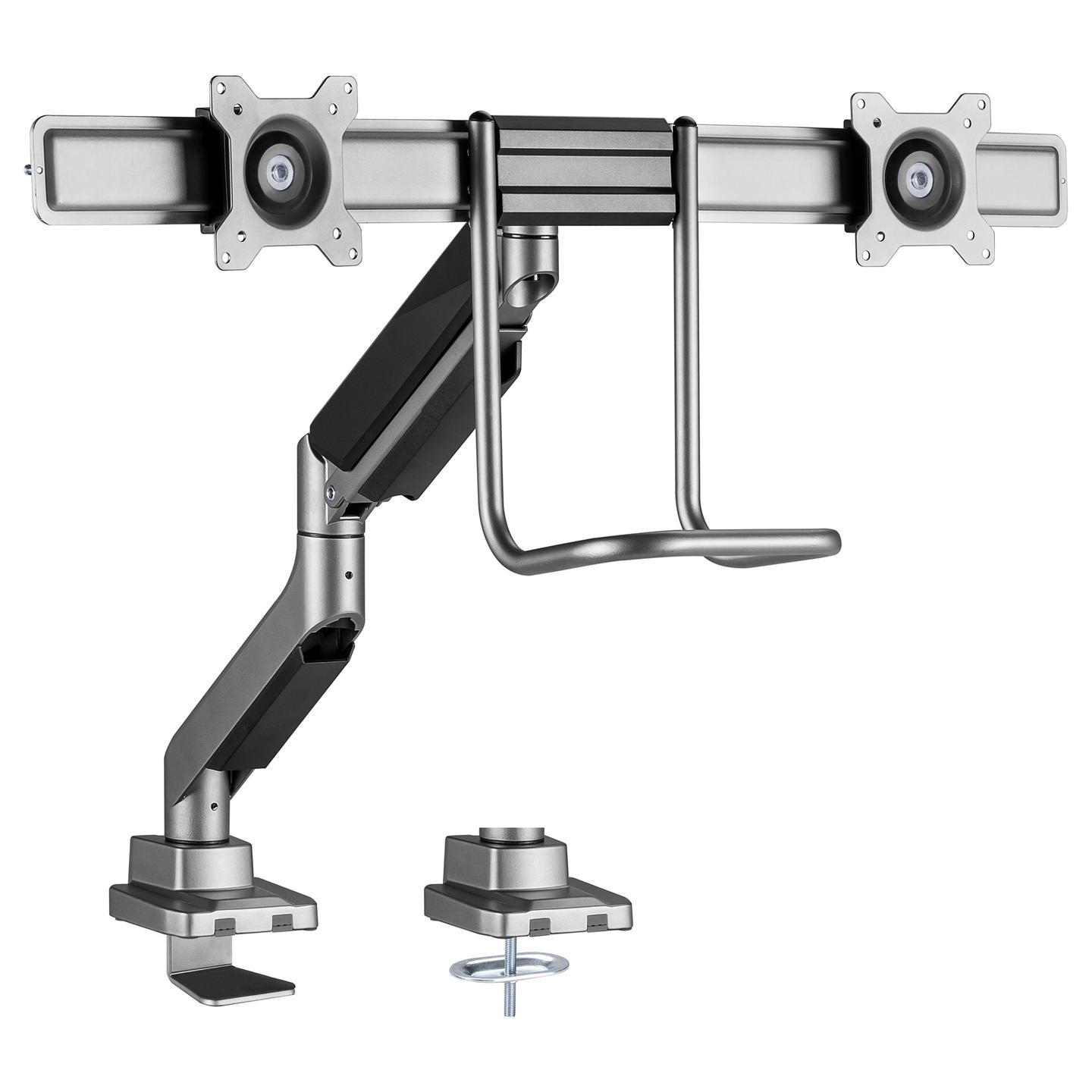 Mbajtëse për Monitor Equip 650161 / 2 Monitorë / 17"-32" / 18kg / Gas Spring / Clamp-Grommet / Tilt ±10° / Swivel ±10° - Zezë