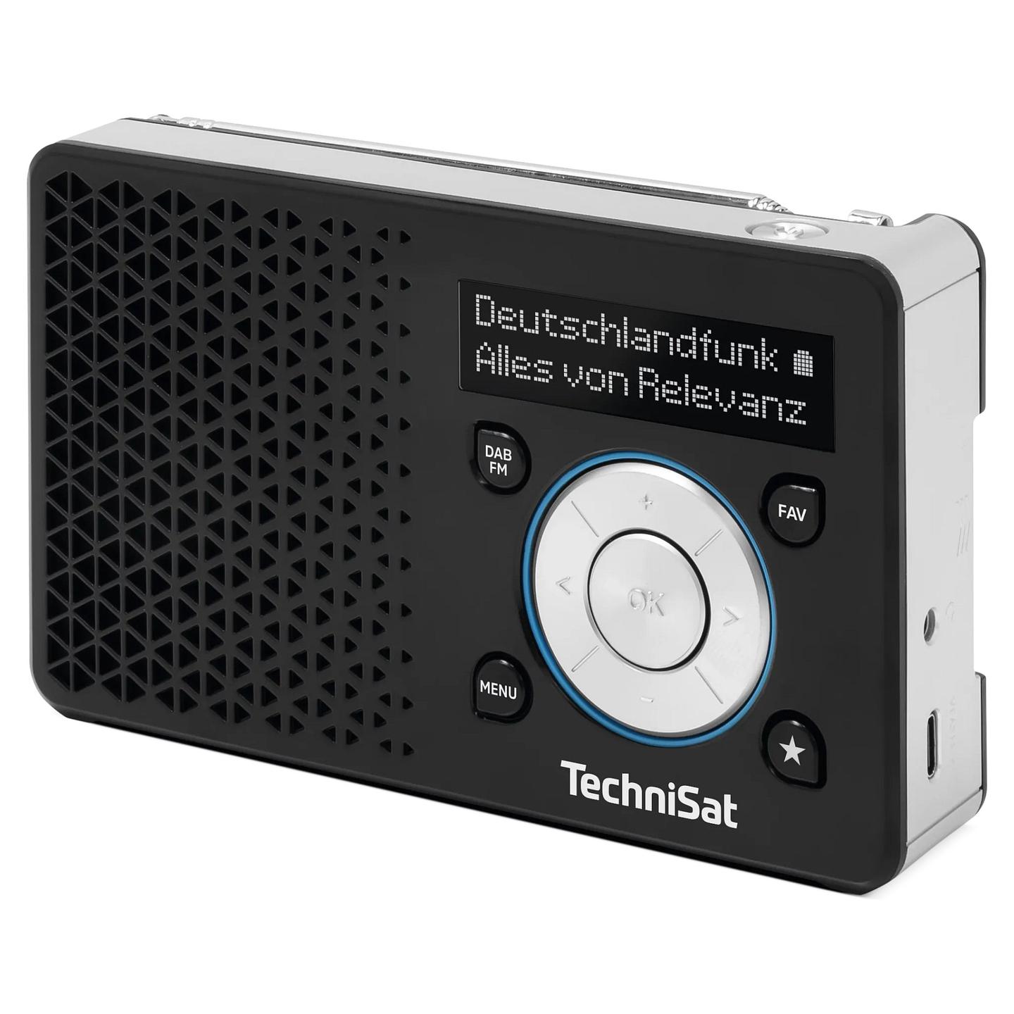 Radio portative TechniSat DIGITRADIO 1 A, DAB+, FM, 1W, ekran OLED, USB-C, dalje 3.5 mm - zezë dhe argjend - 5