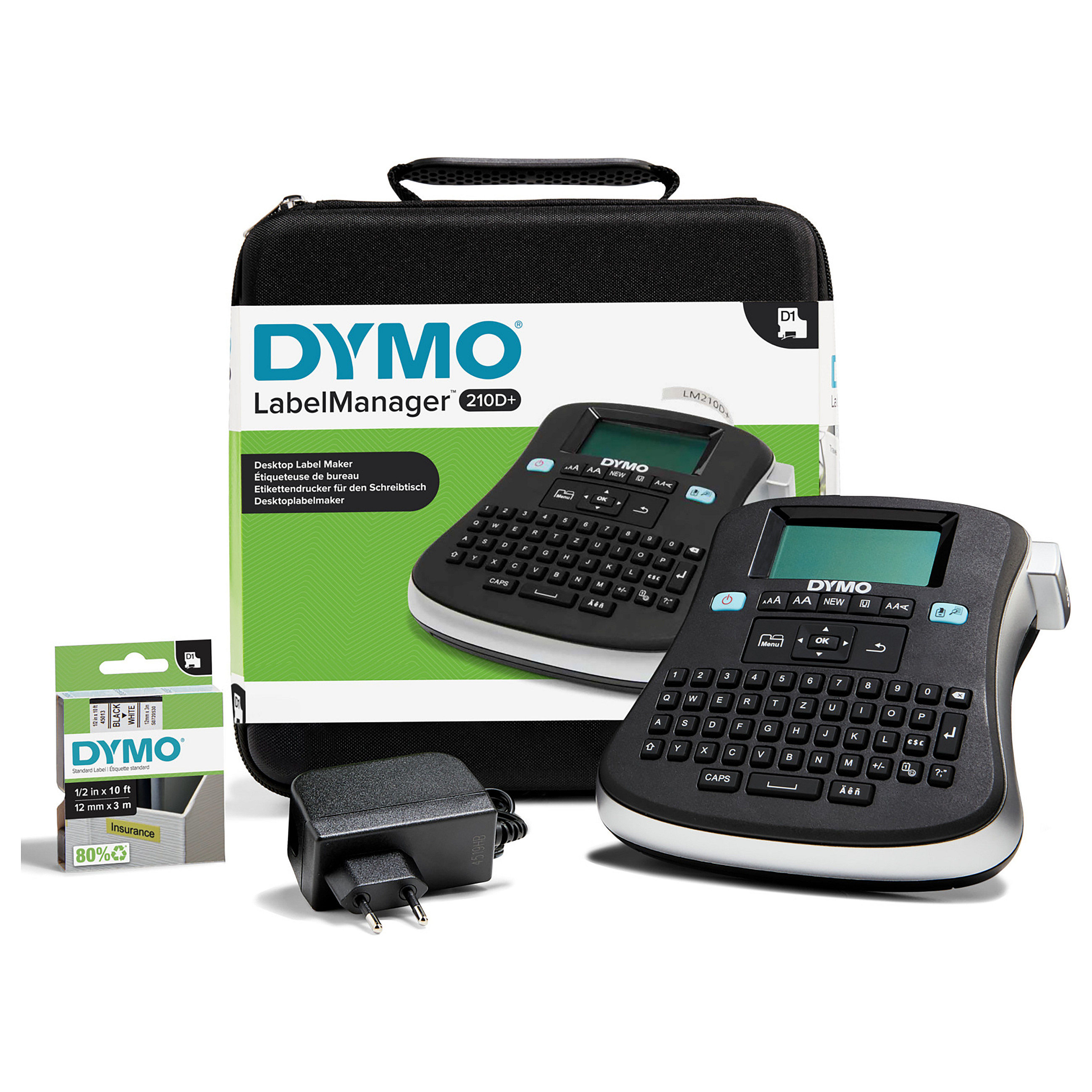 Printer Label DYMO LabelManager 210D QWZ Kitcase / Thermal Transfer / 180 × 180 DPI / 12 mm/s - Zezë/Gri