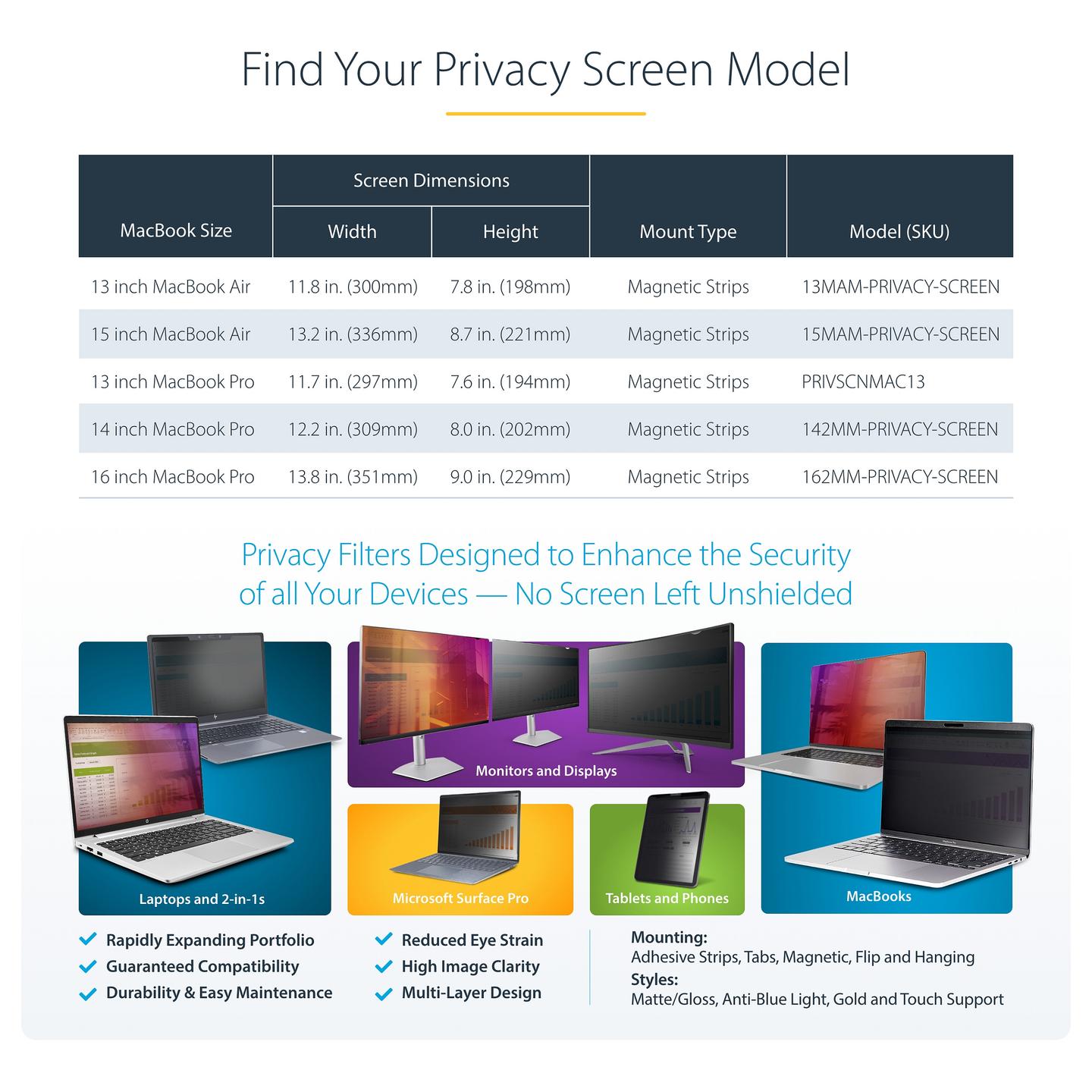 Filtër Privatësie StarTech.com 13MAM-PRIVACY-SCREEN, MacBook Air 13", 16:10, Magnetik, ±30°, Anti-Glare - Zezë - 12
