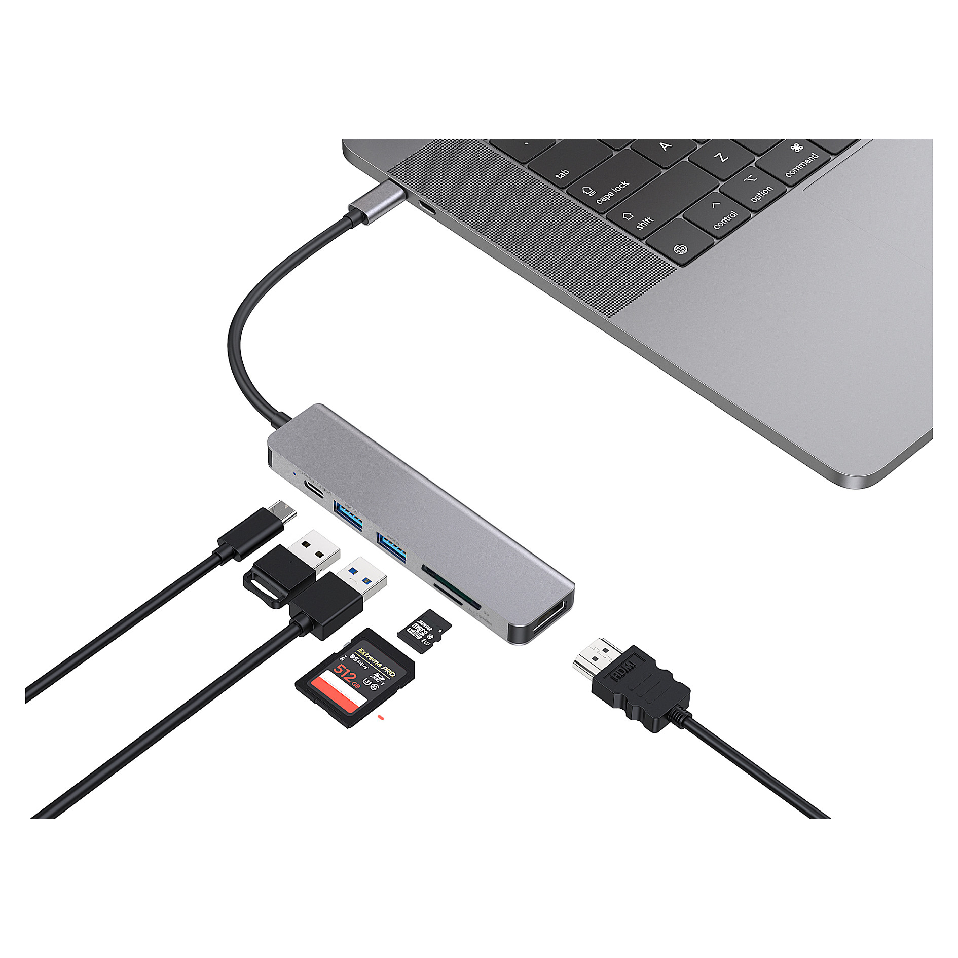 Hub Udhëtimi CONCEPTRONIC 4-në-1 USB-C në HDMI/2xUSB 3.0 60W PD - Hiri - 5