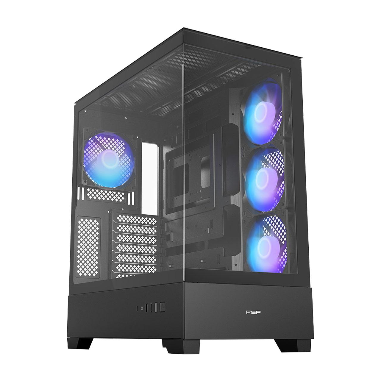 Kasë Fortron M370-BA / ATX Mid-Tower / 4x120mm ARGB (3×Anë + 1×Prapa) / USB 3.0 + Type-C / 2 Panele Xhami të Temperuar – Zezë