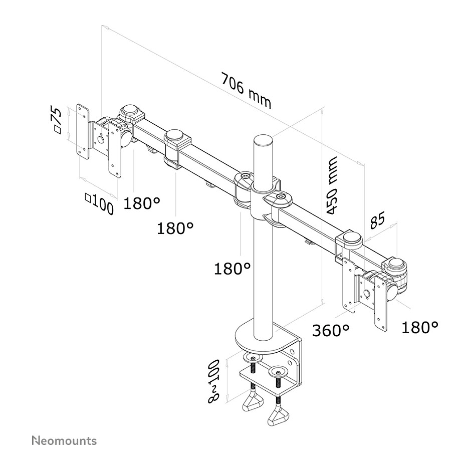 Mbajtëse për Monitor Neomounts FPMA-D960D Tischhalterung për dy ekrane të sheshtë deri në 27" (69 cm) 8KG - 7