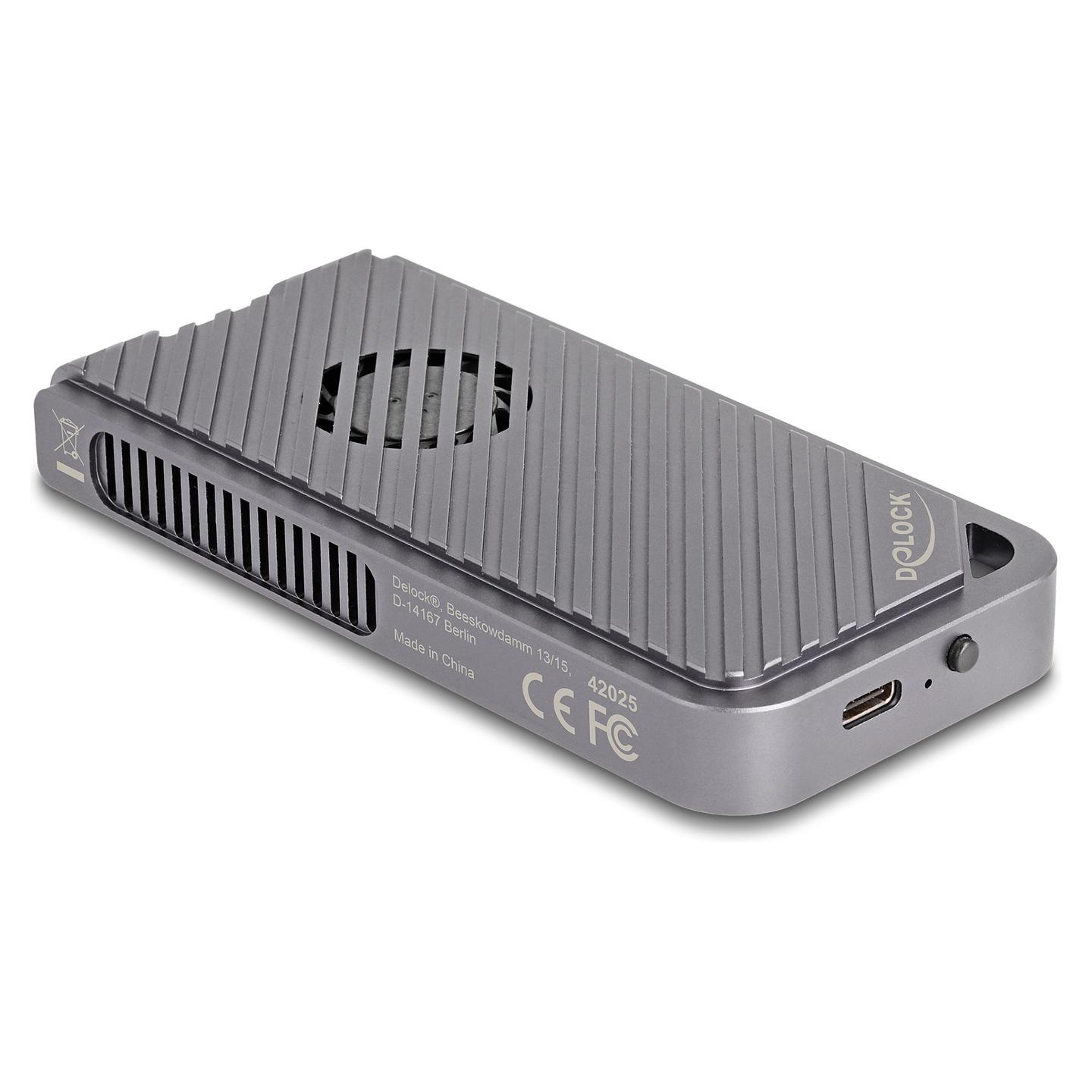 Këllëf për Disqe DeLOCK 42025 / M.2 NVMe 2280 / USB 40Gbps / USB-C / LED / Ventilator - Hiri