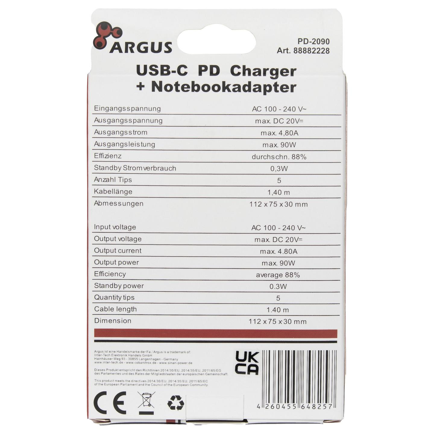 Karikues Inter-Tech PD-2090 / 90W / USB-C / PD 2.0/3.0 / 5V–20V / 4x Adapter DC / 1.4m - Zezë - 4