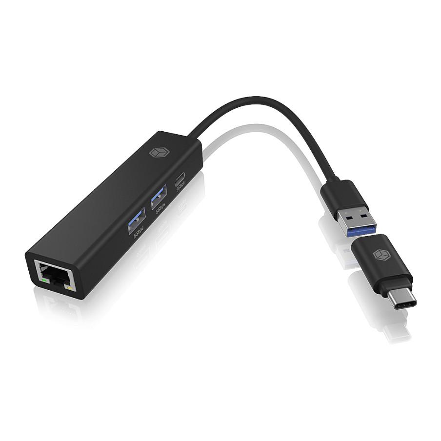 Hub USB ICY BOX IB-HUB1439-LAN, 4-në-1, 2x USB-A 3.2 Gen 1, USB-C 3.2 Gen 1, RJ45 Gigabit, 5Gbps - Zezë - 2