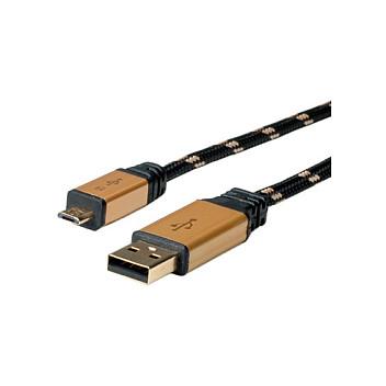 Kabllo ROLINE 11.02.8826, USB-A në Micro-USB-B, USB 2.0, 480 Mbps, 1,8 m - Zezë/Verdhë - 2