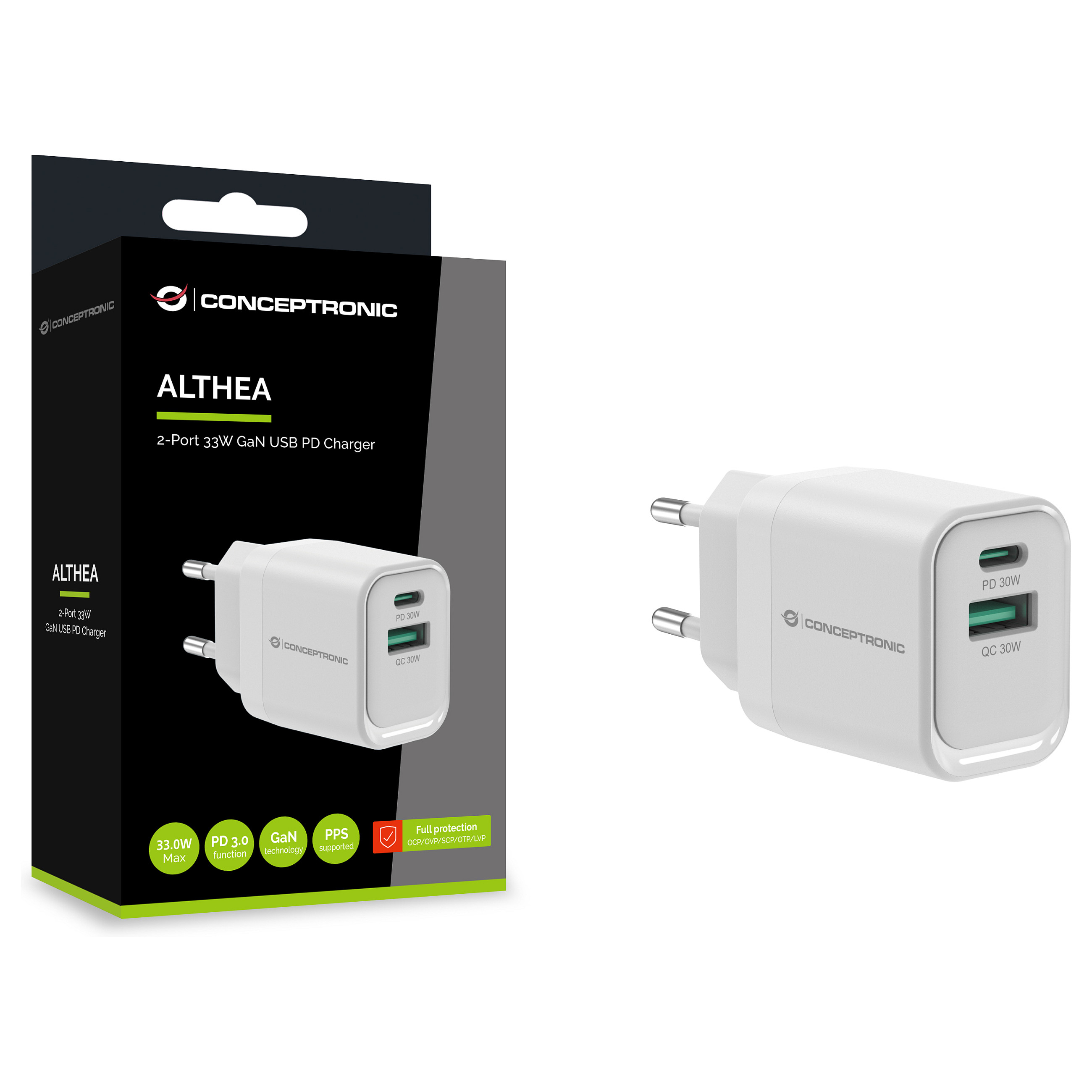Adapter Conceptronic ALTHEA19W33 / 33W / 1x USB-C / 1x USB-A / QC 3.0 / PPS - Bardhë - 4