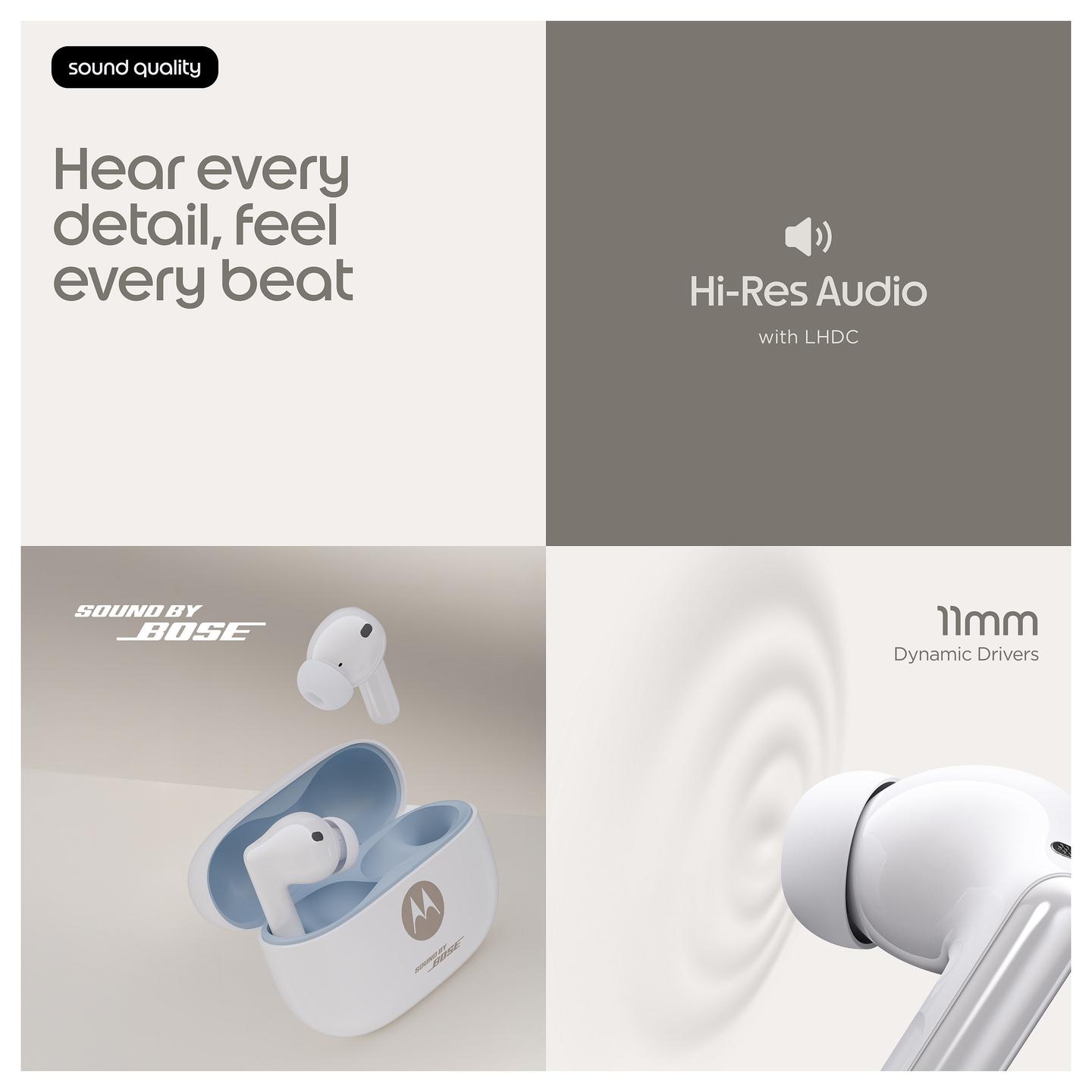 Kufje pa kabllo Motorola moto buds 2 plus / Sound by Bose / 11 mm + Knowles / Bluetooth 6.0 / ANC / LHDC4 + LHDC5 / 40 orë - Bardhë - 12