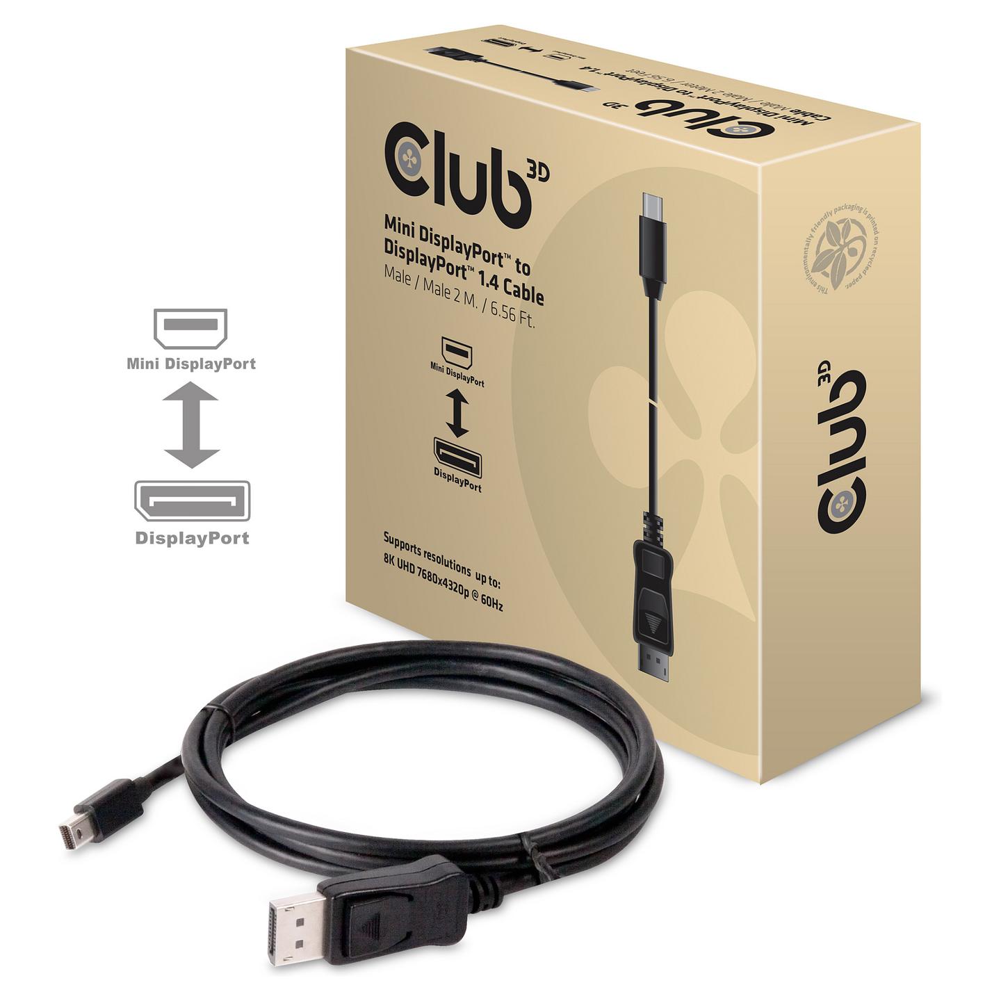 Kabllo DisplayPort Club 3D CAC-1115 / DisplayPort në DisplayPort / 2m / DisplayPort 1.4 / 8K 60Hz - Zezë - 4