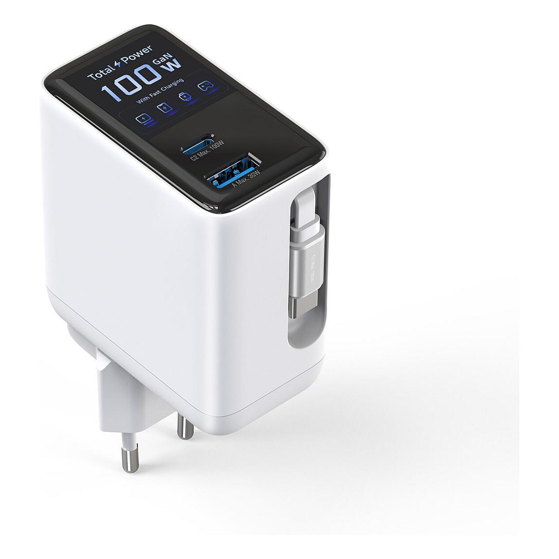 Adapter 4smarts GaN Flex Screen AI / 100W / 2x USB-C + USB-A / PD / PPS / Ekran Inteligjent - Bardhë - 5