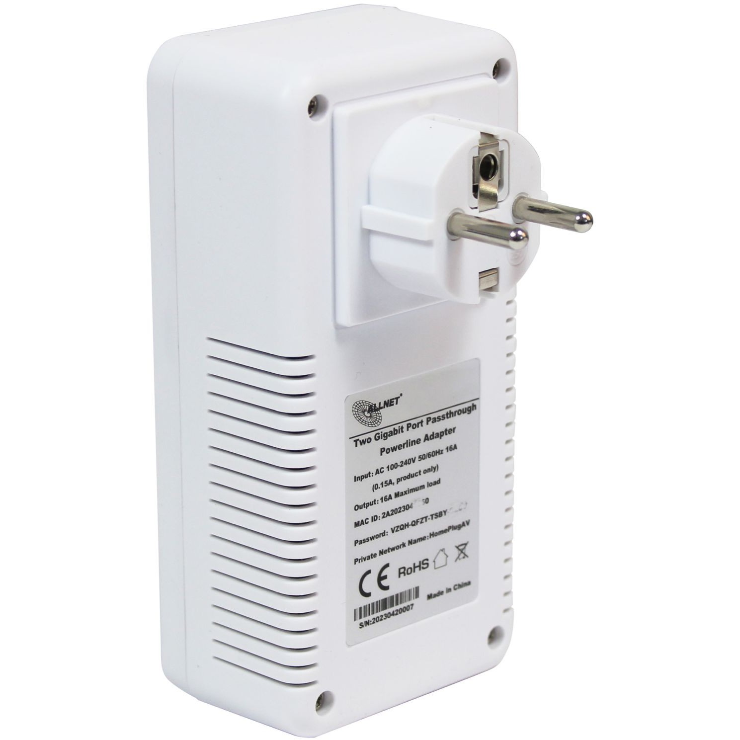 ALLNET Powerline 1200Mbps 2-Pack Kit – HomePlug AV2 RJ45 Passthrough SmartLink Adapter Set - 2