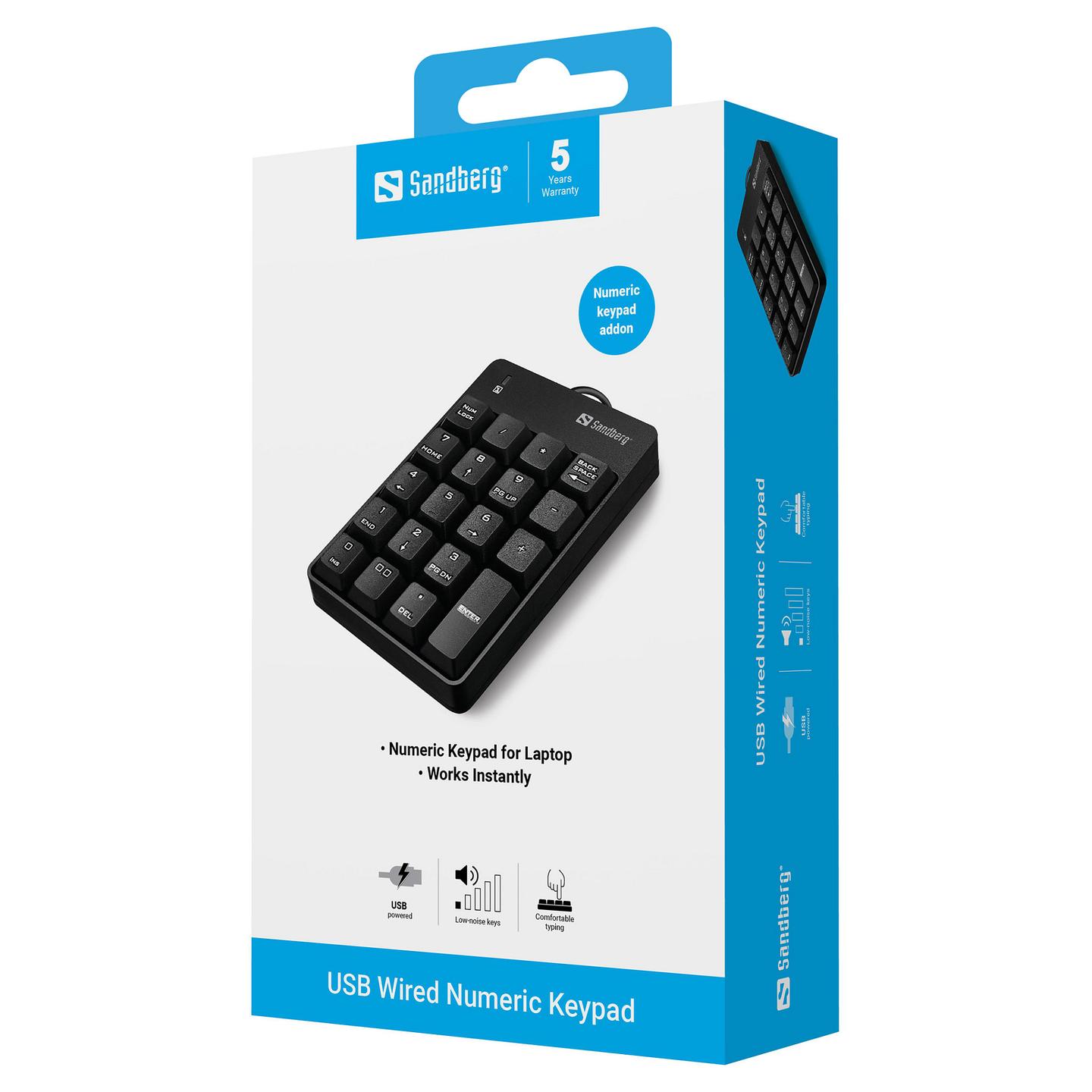 Tastierë Numerike me kabllo Sandberg 630-07 / USB / 19 Çelësa / Membrane / 1.5m - Zezë - 3