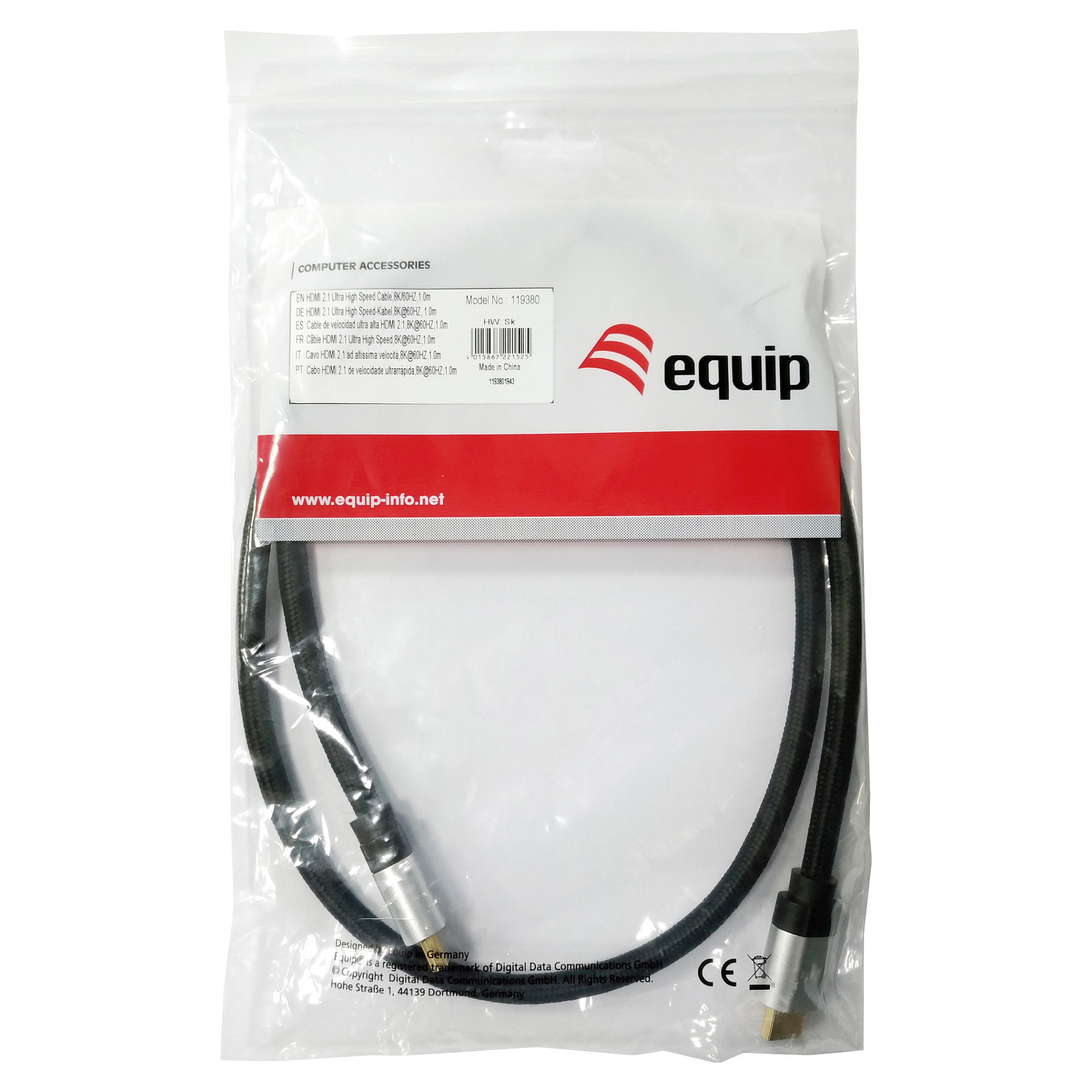 Kabllo HDMI Equip HDMI Cable UHS E.Gewebe 2.1 A-A Male/Male 10m 8K60Hz HDR – Zezë - 4