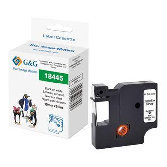 Shirit për Printer G&G / Kompatibil me DYMO Rhino 18445 / Vinyl / 19 mm × 5.5 m / Shkrim i Zi mbi të Bardhë