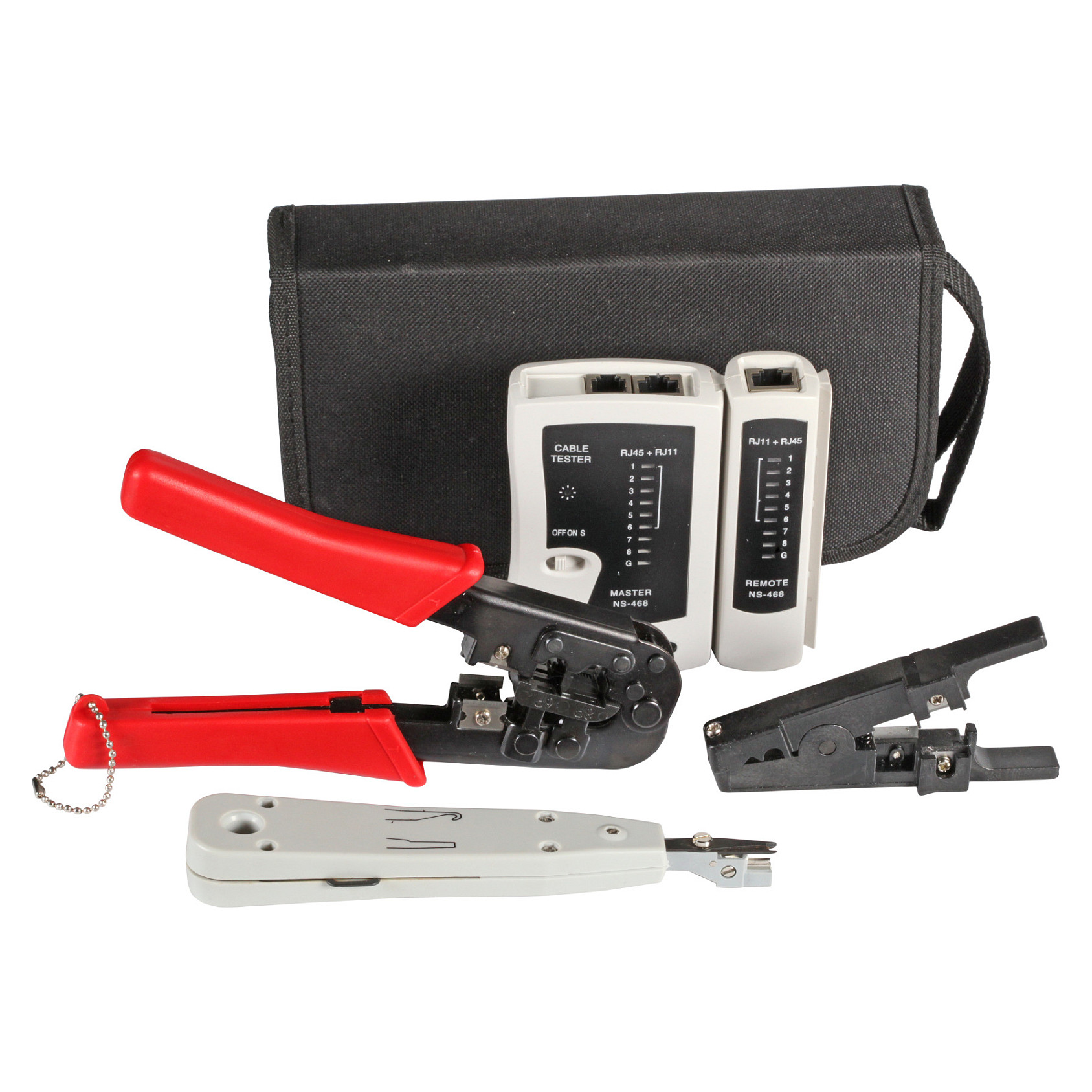 EFB Elektronik 39919.1V2 – Network Tool Kit, 4-Piece, LAN Tester, RJ11/RJ12/RJ45 Crimping Tool, LSA Punch Down Tool, Cable Cutter & Stripper