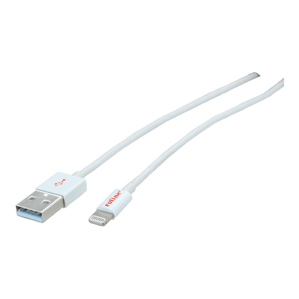 Kabllo ROLINE 11.02.8326, USB-A në Lightning, USB 2.0, 480 Mbps, 0,15 m - Bardhë - 1