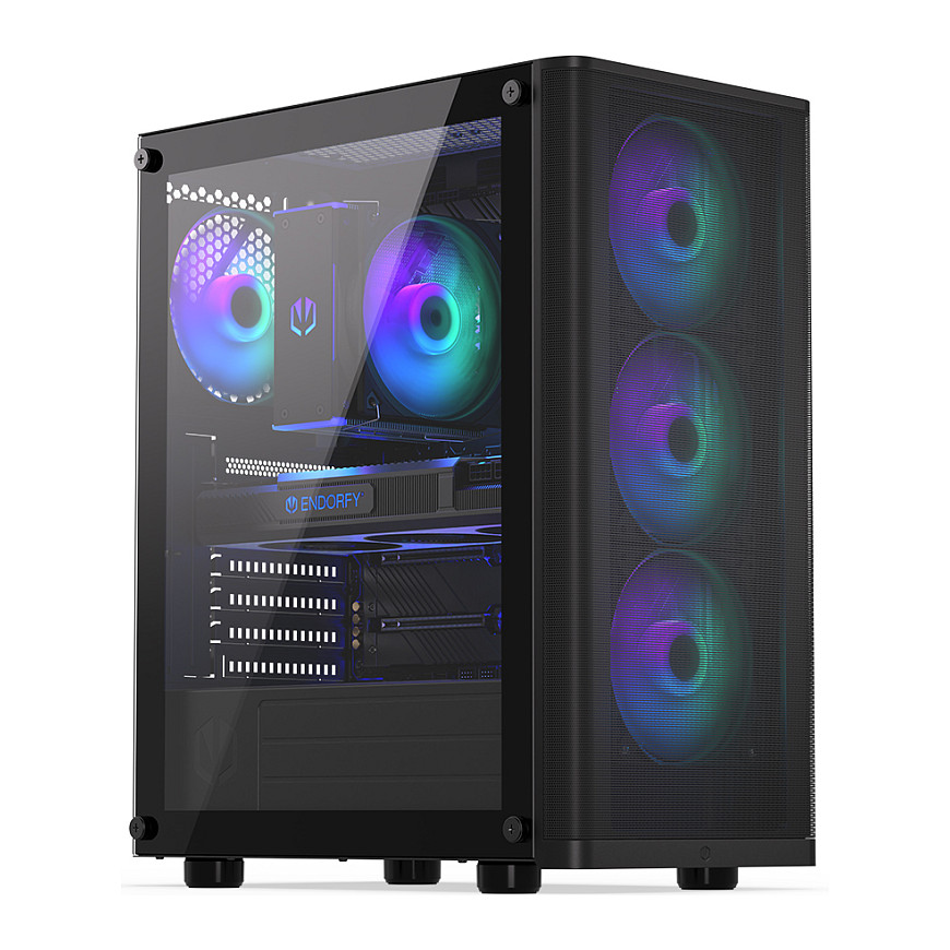 Kasë PC ENDORFY Ventum 200 ARGB / Midi Tower / ATX / 3x 120mm + 1x 120mm ARGB Fan / Tempered Glass - Zezë - 32