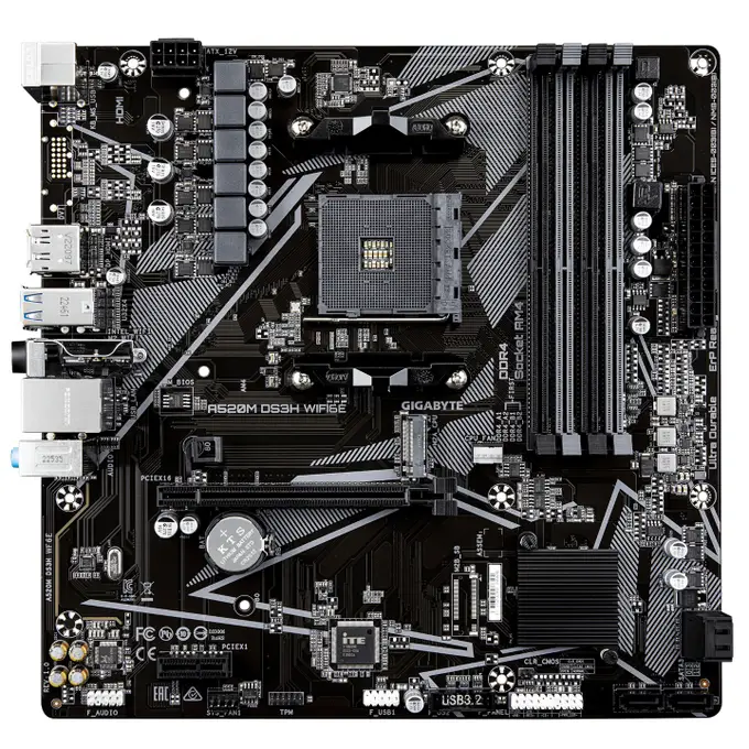 Pllakë Amë Gigabyte A520M DS3H / AMD AM4 / A520 / DDR4 / Micro-ATX / Wi-Fi 6E / 1GbE LAN