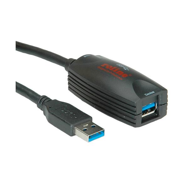 Kabllo USB ROLINE 12.04.1096, USB-A Mashkull në USB-A Femër, 5m, USB 3.0, 5Gbps, Active Repeater - Zezë - 2
