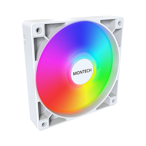 Ftohës për Kasë Montech GF120 PWM ARGB / 120mm / 800-1600 RPM / 66.3 CFM / 1.55 mmH₂O / 25.5 dBA / PWM / 5V ARGB – Bardhë