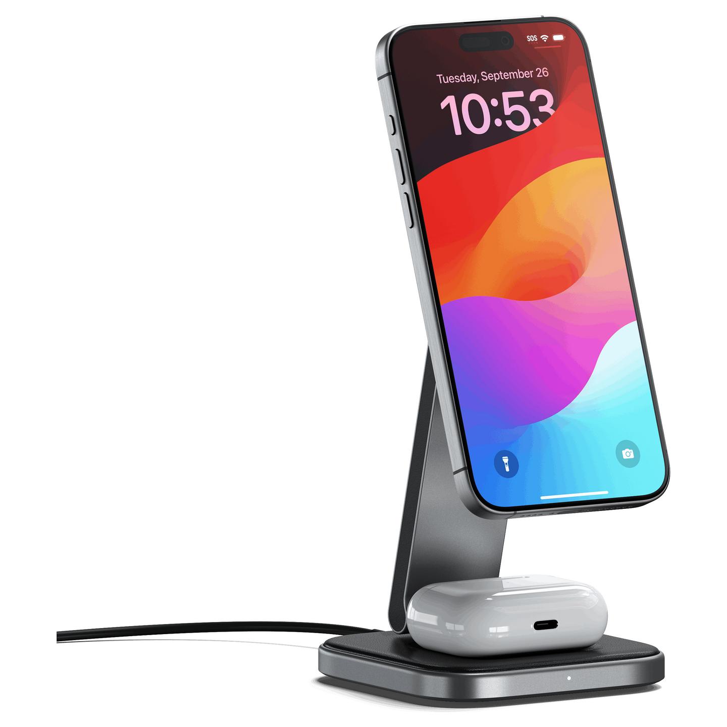 Karikues Satechi ST-Q21FM / 2-in-1 / Qi2 / 15W / 5W / Foldable / USB-C / iPhone & AirPods - Gri - 1