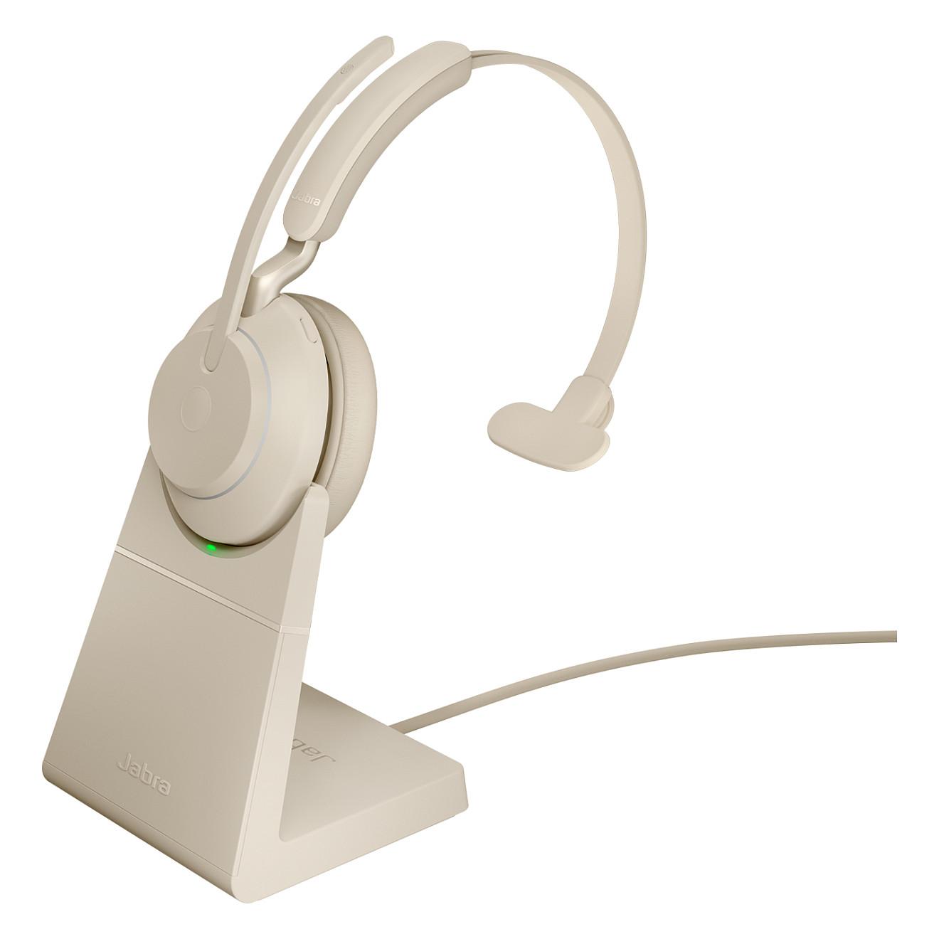 Kufje pa kabllo Jabra Evolve2 65 Mono UC, Bluetooth, USB-C, Stacion karikimi, Link 380c, Rreze 30 m - Bezhë
