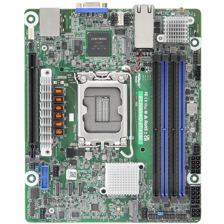 Pllakë Amë MB Intel ASRock Rack EC266D4ID-2T/X550, LGA1700, C266, Deep Mini-ITX, DDR5 ECC UDIMM, 10GbE