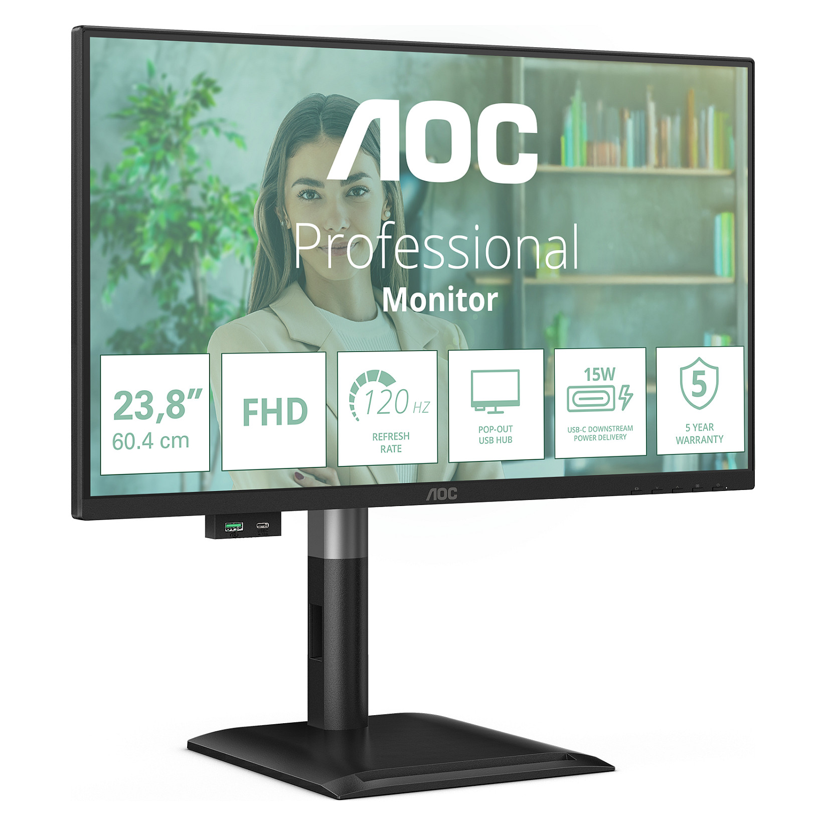 Monitor AOC 24P4U / 23.8" / Full HD IPS / 120 Hz / 4ms / USB +USB-C + VGA + HDMI + DP - Zezë - 22
