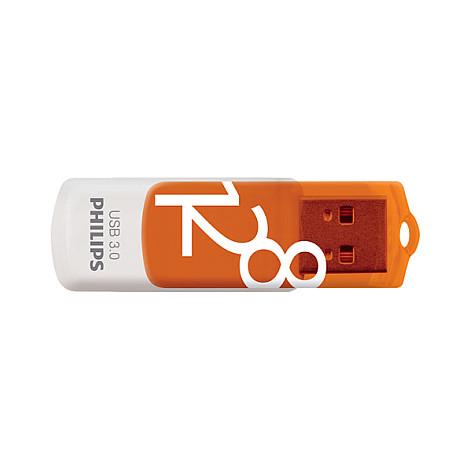 USB Flash Drive Philips Vivid Edition 3.0 / FM12FD00B / 128GB / USB 3.2 Gen 1 / Swivel - Portokalli/Bardhë