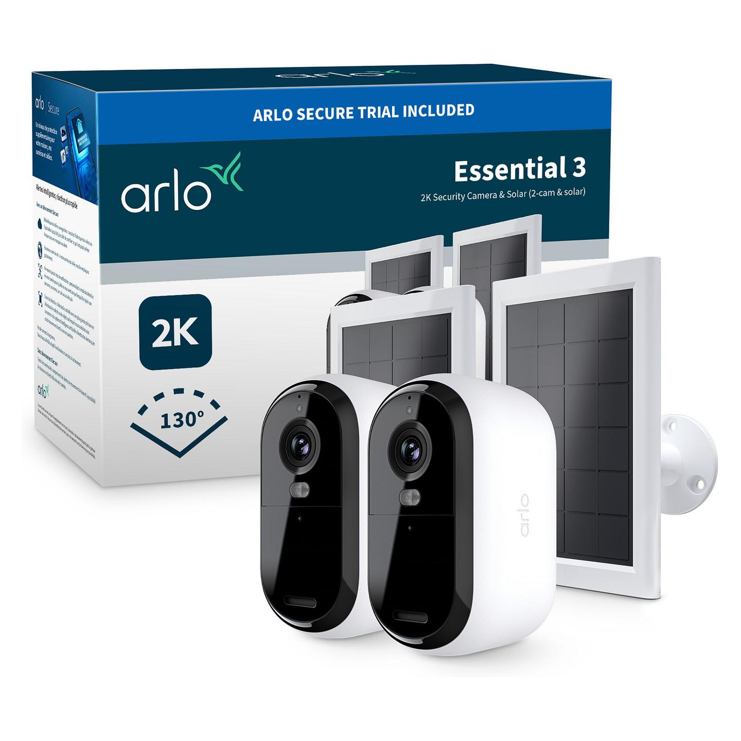Kamerë Sigurie IP CCTV Arlo Essential 3, 2K, 4MP, 130°, 12× Zoom Dixhital, Wi-Fi 2.4/5GHz, Audio 2-Kahëshe, Sirenë 80dB, Color Night Vision, Bateri, Solar Panel - Bardhë - 2