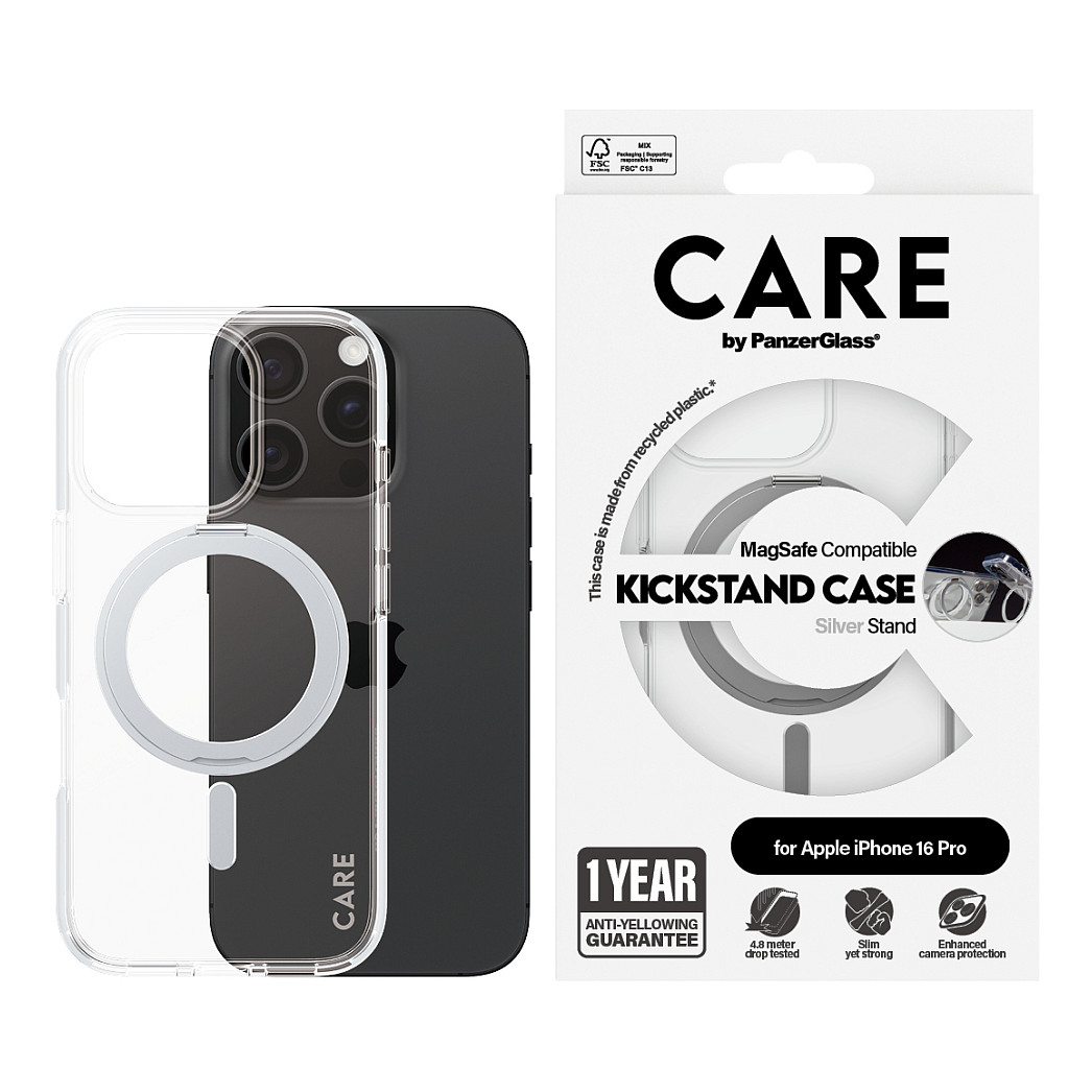 Aksesorë për telefon CARE / Kickstand Case / MagSAFE / iPhone 16 Pro - Argjend - 2