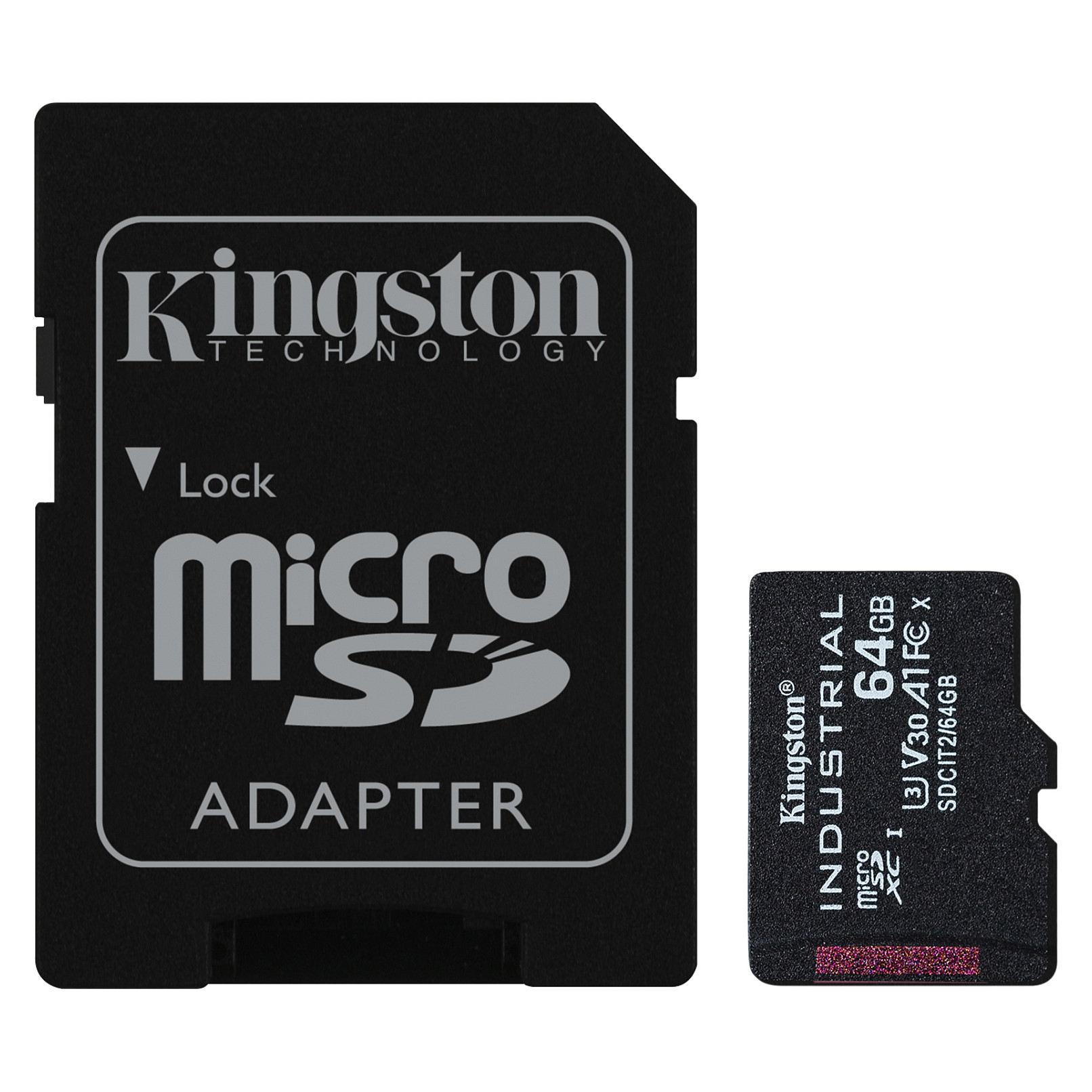 Kartë Memorie SD CARD 64GB Kingston Industrial microHC 100MB/s +Adapter - 1