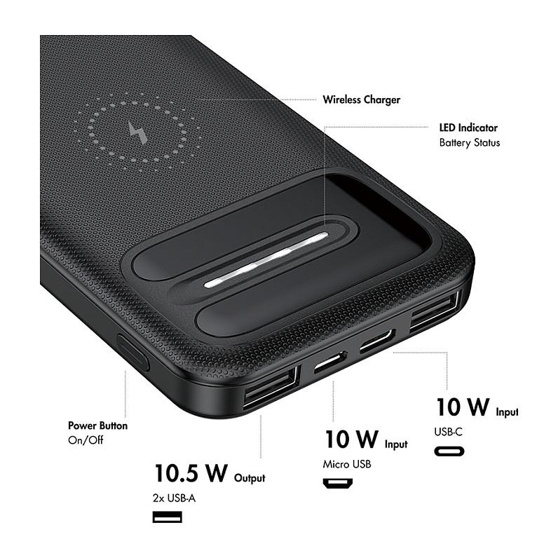 PowerBank LogiLink PA0305 / 8000mAh / 2x USB-A / Wireless 5W / USB-C / Micro USB / Magnet - Zezë - 6
