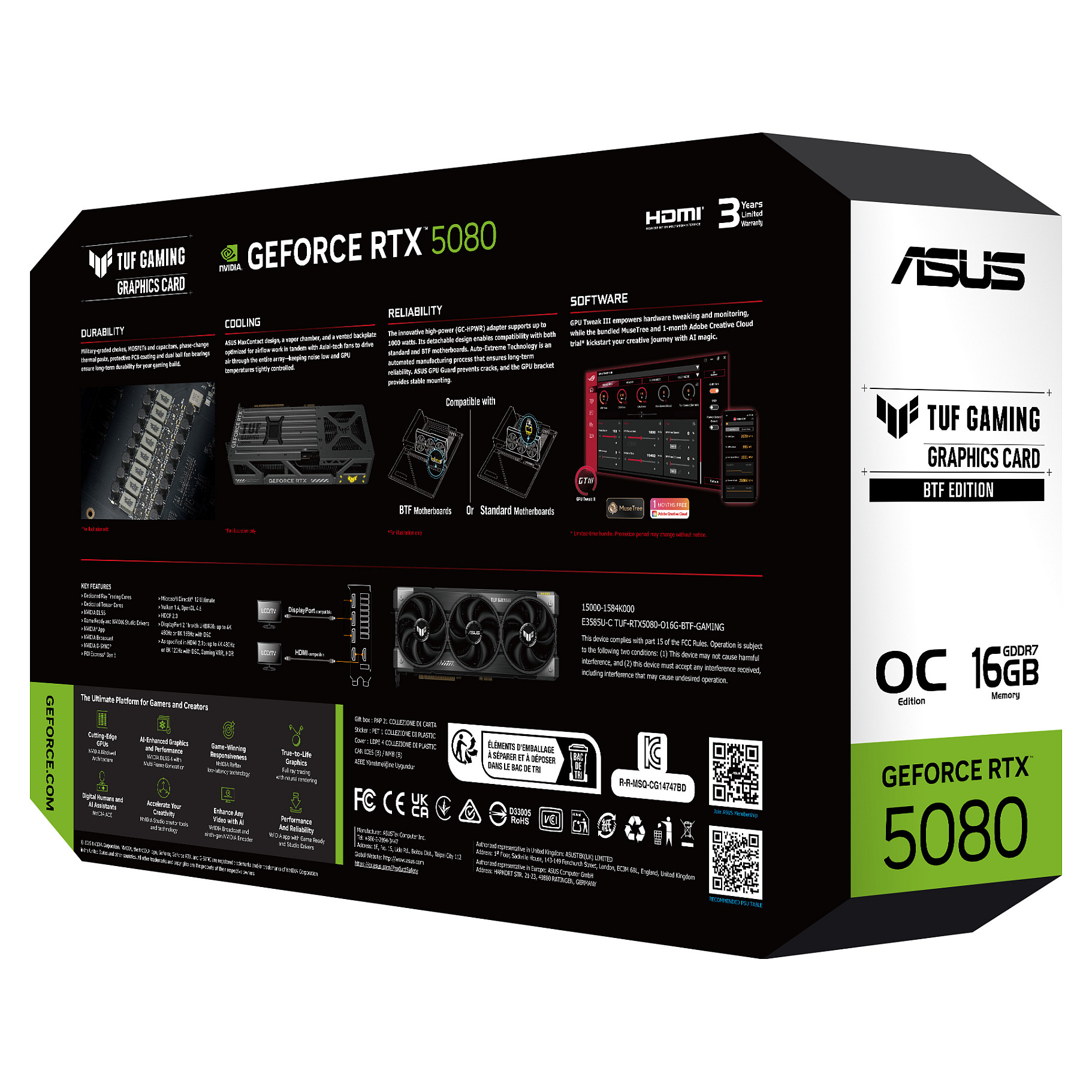 Kartelë Grafike NVIDIA GeForce RTX 5080 / 16GB GDDR7 / 256-bit / ASUS TUF BTF OC Gaming - 16