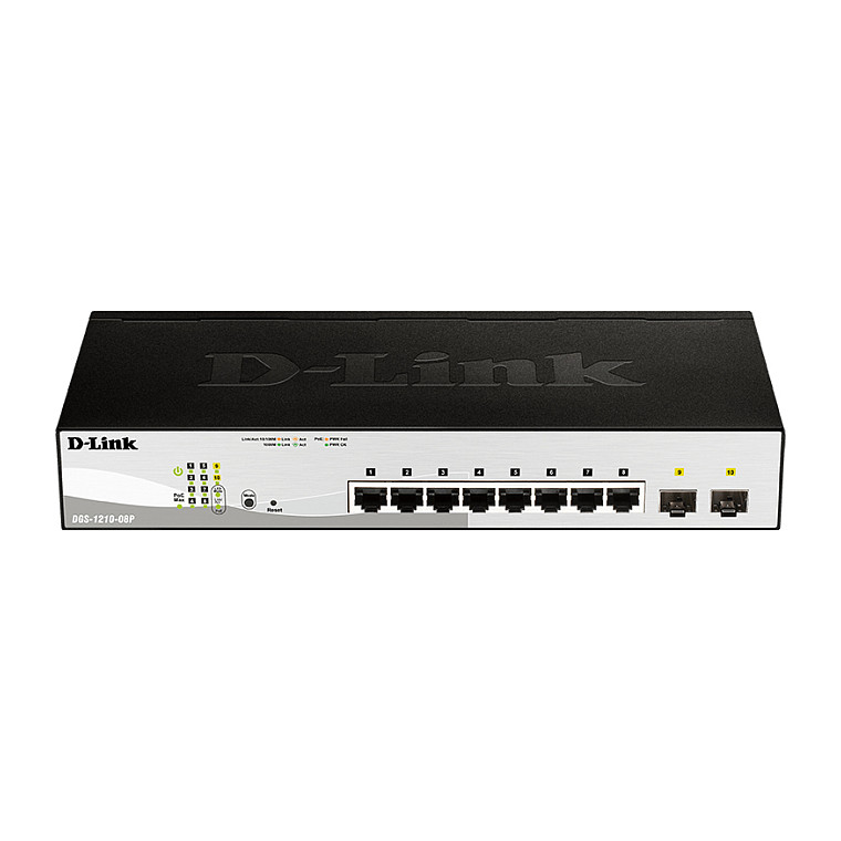D-Link DGS-1210-08P – 8× Gigabit PoE Smart Managed Switch + 2× SFP Uplink, Rackmount - 1