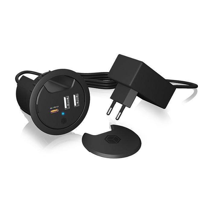 Karikues USB për Tavolinë ICY BOX IB-HUB1407, USB-C PD 27W, 2x USB-A, 30W - Zezë - 3