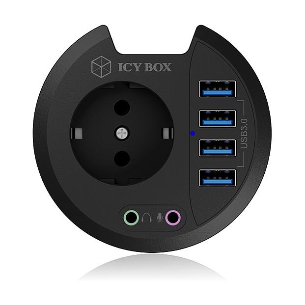 Hubs ICY BOX IB-HUB1430, USB 3.2 Gen 1, 4x USB-A, 2x Audio 3,5mm, Prizë 230V - Zezë - 3