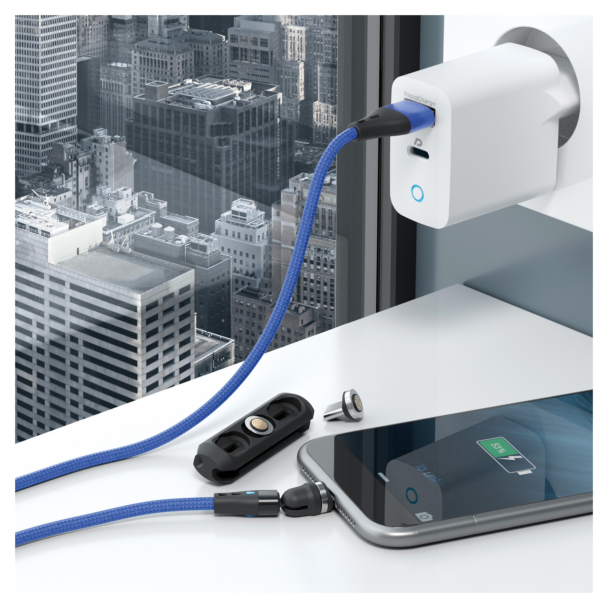 Kabllo RealPower MagneticCharge3 / USB-A → Magnetik / 3x 1m / 3A / Shumëngjyrëshe - 7