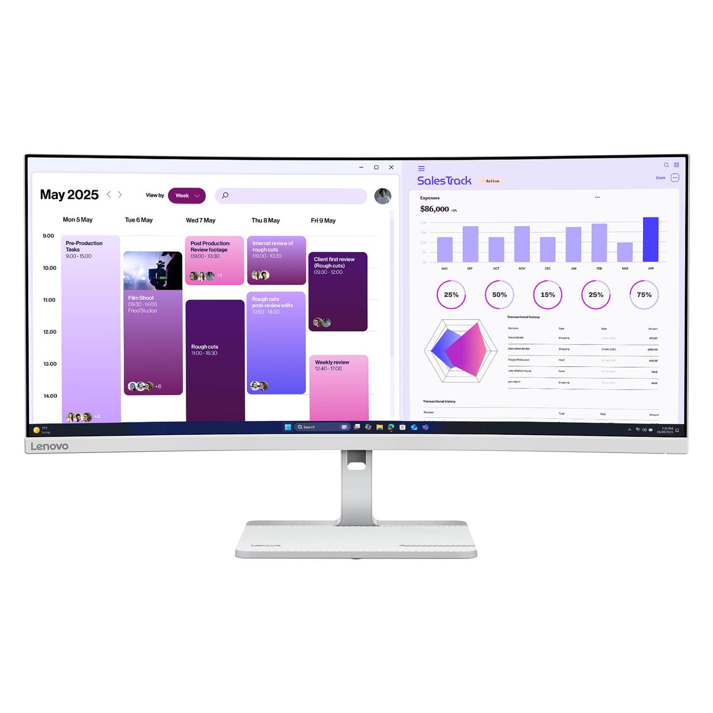 Monitor Lenovo L34W-4C, 34", WQHD VA Curved, 120Hz, 1ms, 2xHDMI+DP - Hiri - 2