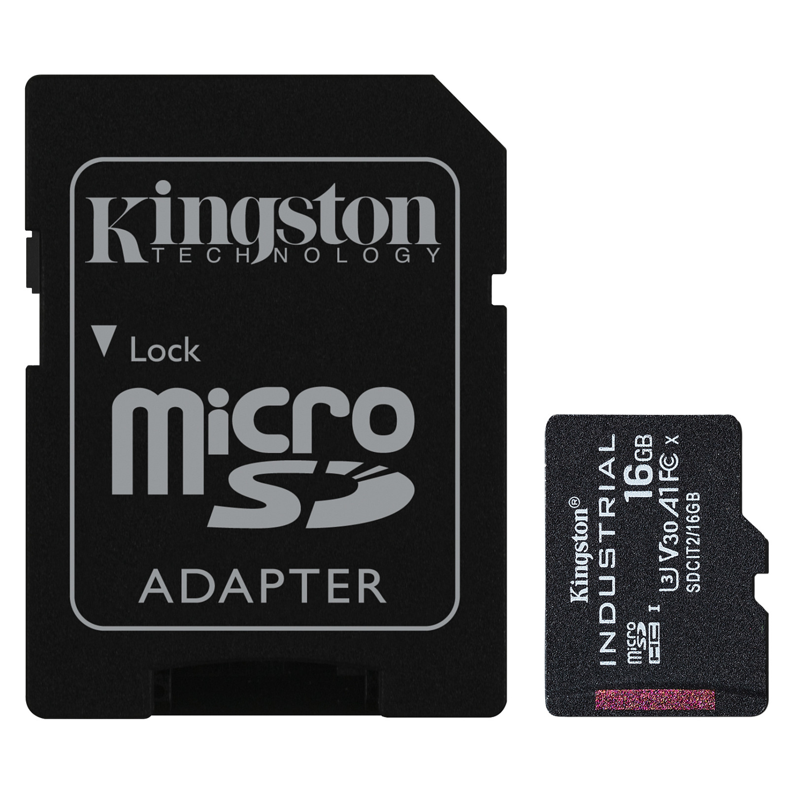 Kartë Memorie SD CARD 16GB Kingston Industrial microHC 100MB/s +Adapter - 1