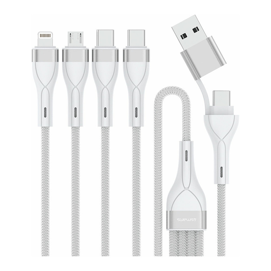 Kabllo USB 4smarts USB-C/A Multi-Charging Cable 4-in-2 / 1.2m – Bardhë - 1