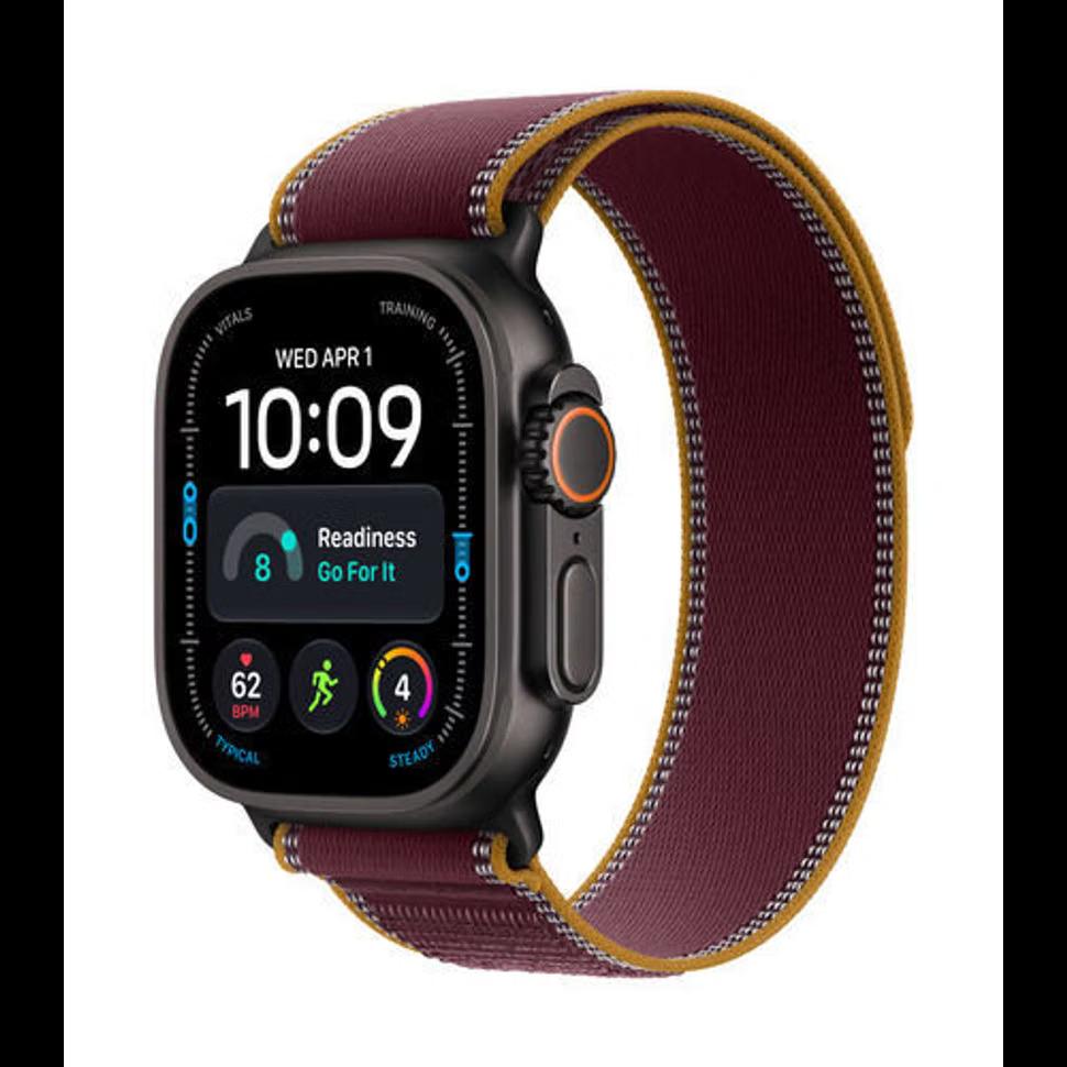 Apple Watch Ultra 4, 49mm, GPS + Cellular, Black Titanium, Burgundy Trail Loop - S/M