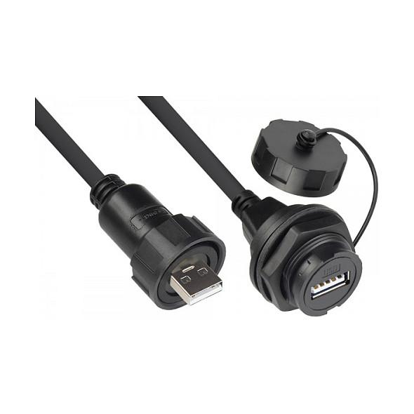 Kabllo USB ALCASA IC04-U203, USB-A mashkull në USB-A femër për montim, USB 2.0, IP67, 1 m - Zezë